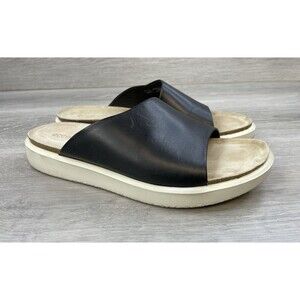 ECCO Black Leather Slide Sandals Women’s 10 Comfort Slip On Casual Shoes Travel